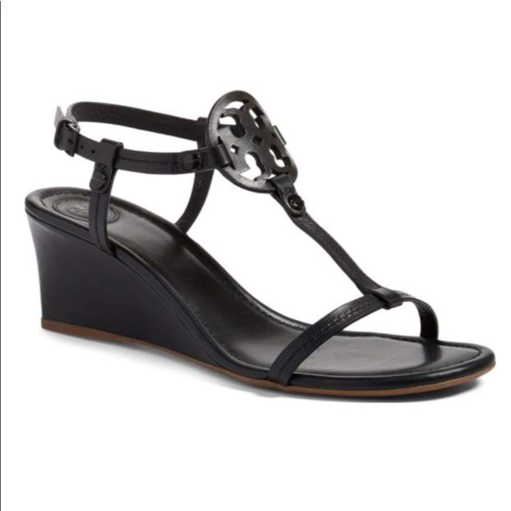 Tory Burch Black Leather Miller Wedge Sandal